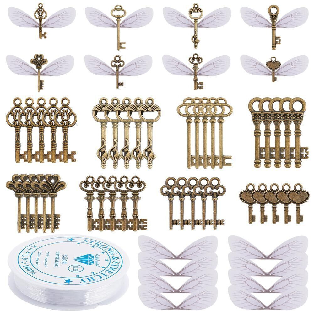6061 160Pcs DIY 80 Sets Skeleton Keys Bulk Flying Keys Charms Dragonfly